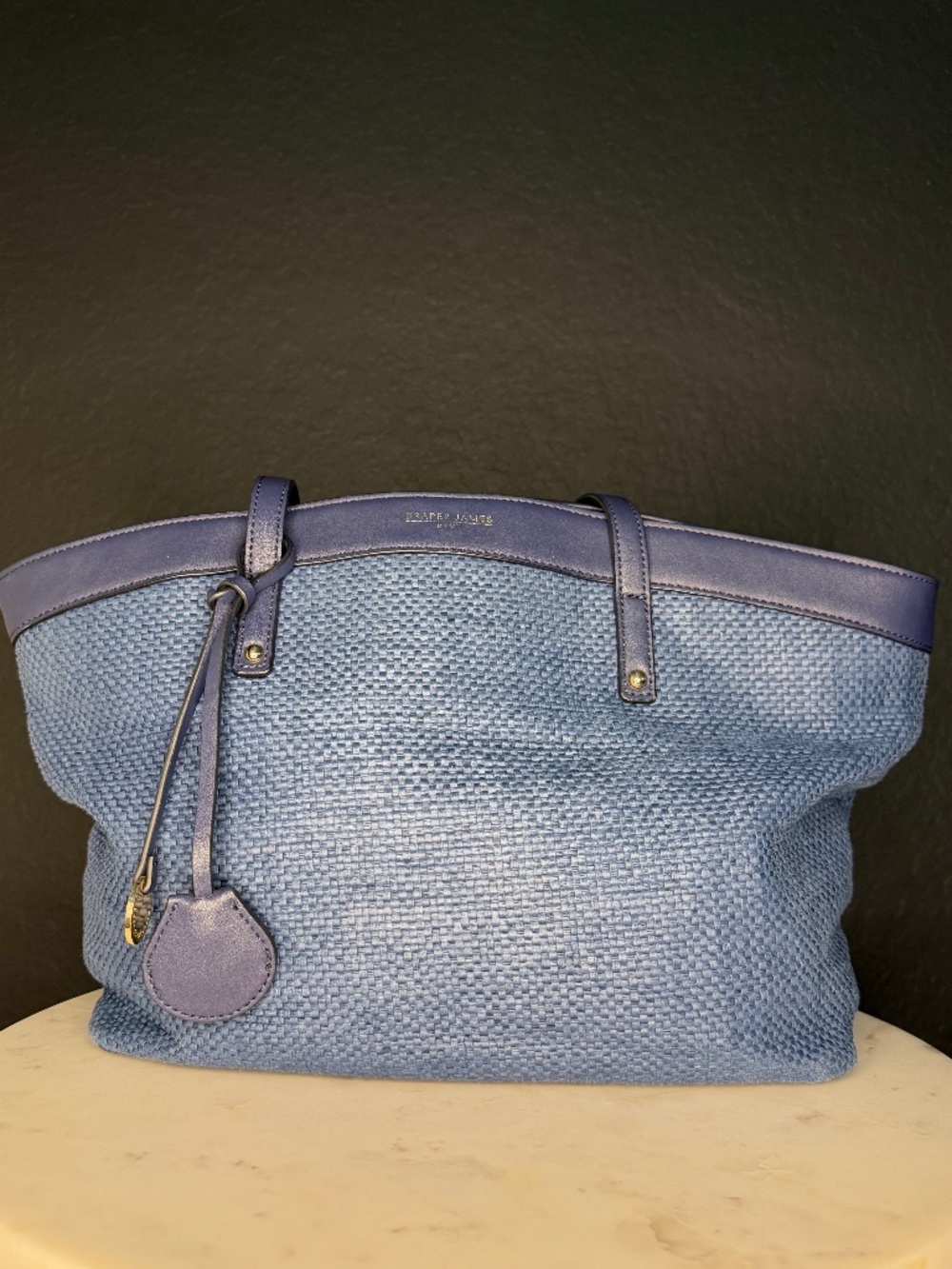 Draper James RSVP Blue Woven Tote Bag Gingham Lining‎